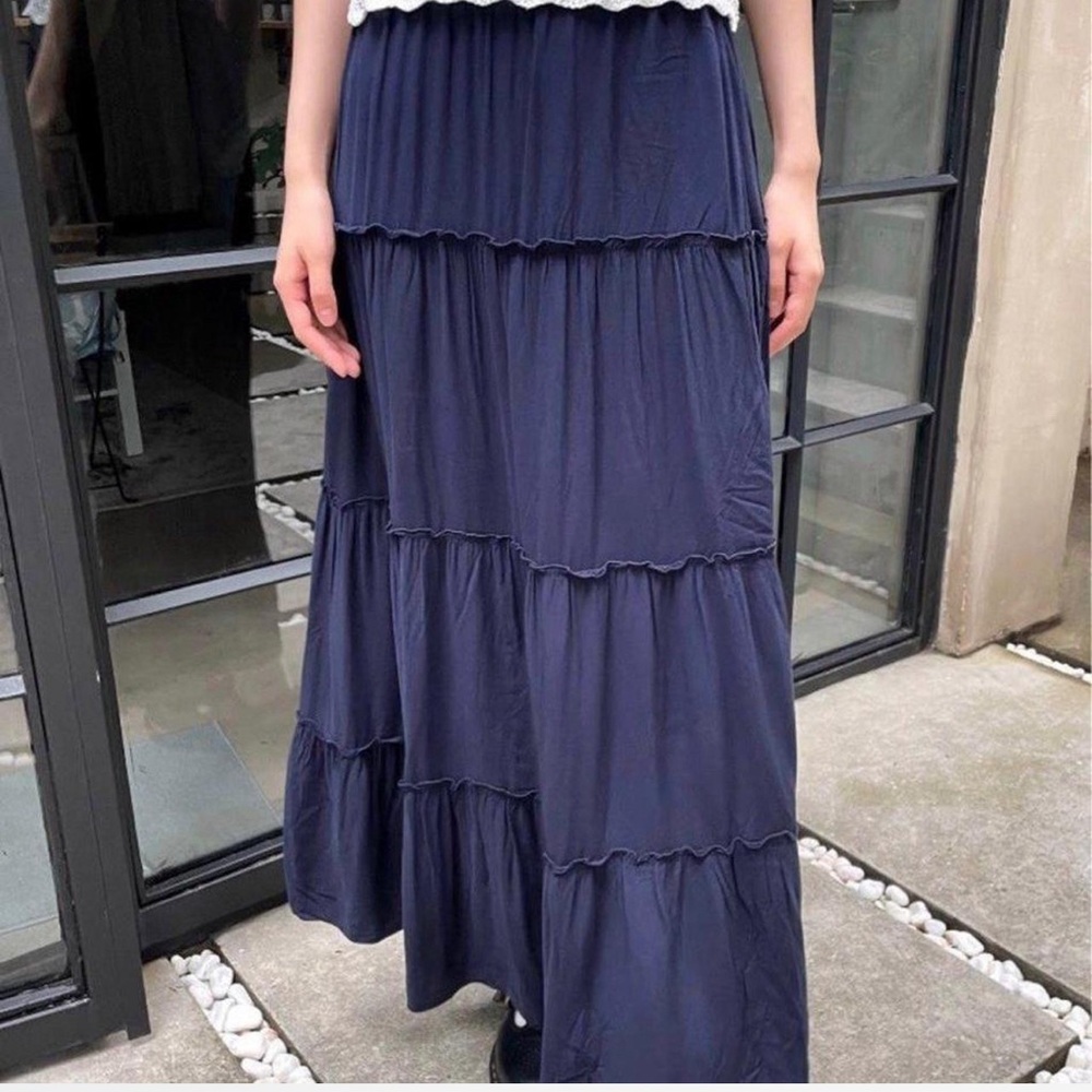 Brandy Melville Navy Tiered Maxi Skirt